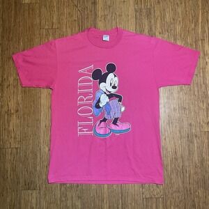 Vintage Minnie Mouse Florida T Shirt Womens Lg Pink Disney World Resort Souvenir